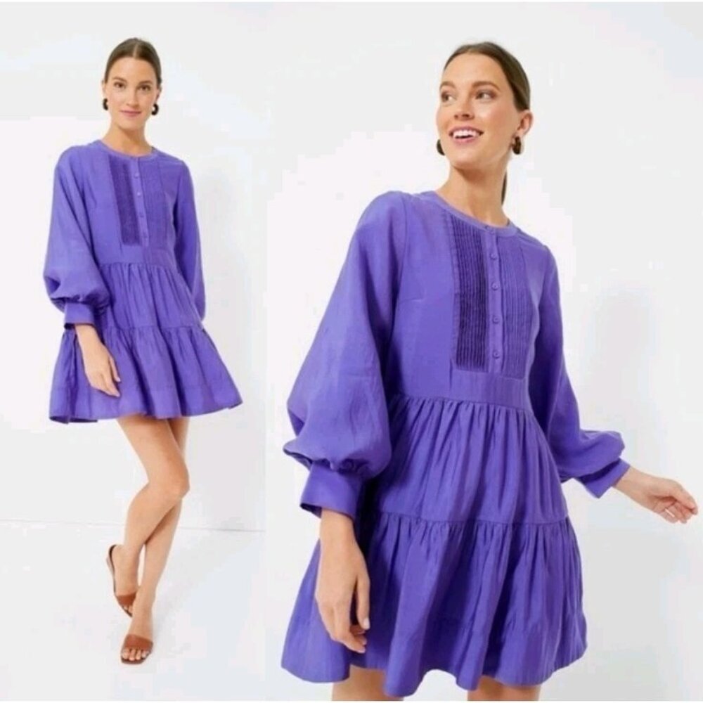 Hyacinth House Amie Mini Dress S Purple Pintuck Tuckernuck Tiered Cotton Blend